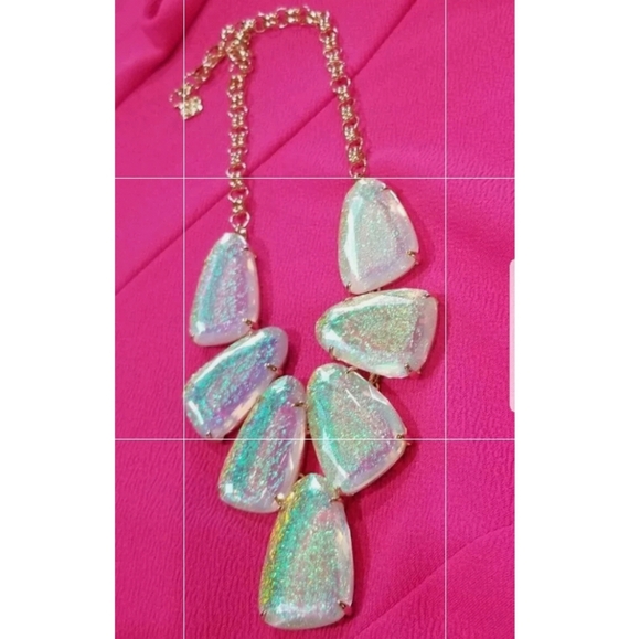 IRIDESCENT DICHROIC FOIL HARLOW NECKLACE GOLD TX - Picture 2 of 11